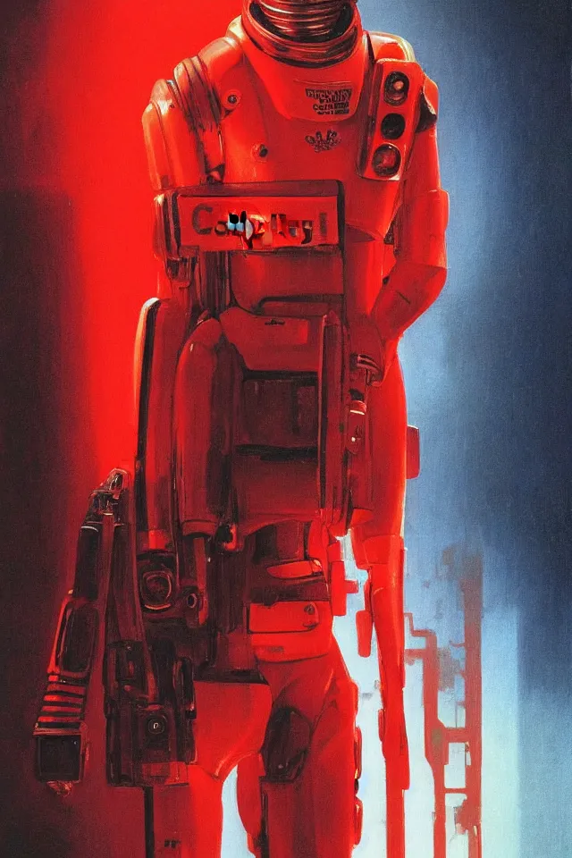 Image similar to CHAPPIE In A Red Adidas Track Suit, full figure, stormy weather, extremely detailed masterpiece, low-key neon lighting, artstation, 2001: A Space Odyssey, Roger Deakin’s cinematography, by J. C. Leyendecker and Peter Paul Rubens and Edward Hopper and Michael Sowa