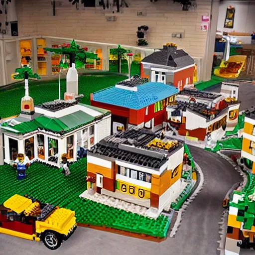 Image similar to a photograph of a lego village, hyperrealism, photo realistic