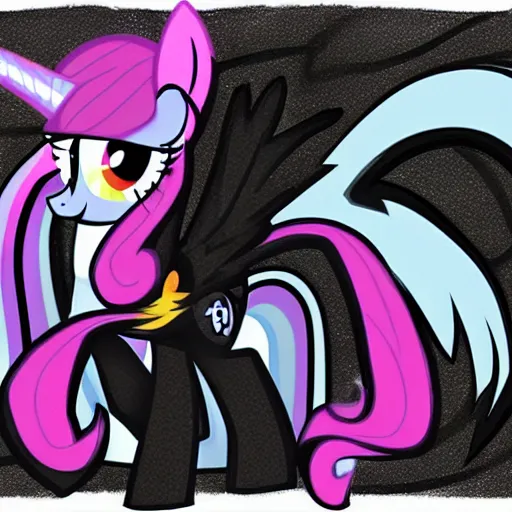 Image similar to my little pony corrupted by evil dark magic, black ooze, oil like flowing, evil magic