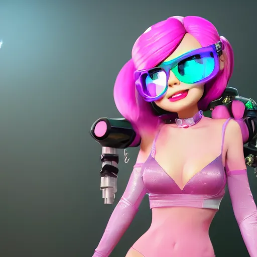 Image similar to still of pretty Jinx (LoL) in KDA music video. 3d render, octane render, game art, realistic, highly detailed, trending on artstation, 4k, trending on artstation, pixar, cgsociety, unreal engine 5, redshift render, trending on artstation, blender, behance, cg