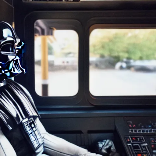 Image similar to (darth vader sits in his TIE Fighter with the window rolled down, at the taco bell drive through, getting his tacos and drink), 8K, 4K, UE5