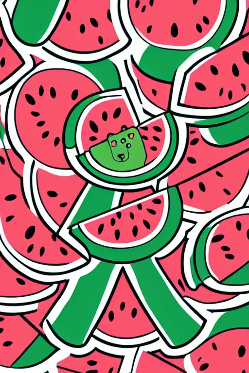 Image similar to Bear eating a watermelon, sticker, colorful, illustration, highly detailed, simple, smooth and clean vector curves, no jagged lines, vector art, smooth