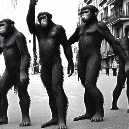 Image similar to still of planet of the apes 1 9 6 8, in cibeles, madrid city