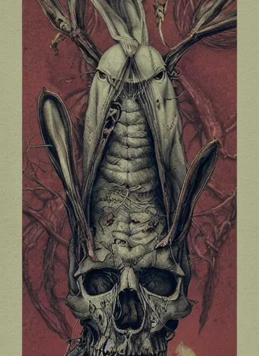 Prompt: the march hare death tarot card, highly detailed, half skull face, cinematic, 8 k, by stanley artgermm, tom bagshaw, greg rutkowski, carne griffiths, ayami kojima, beksinski, giger, trending on deviantart, hyper detailed, horror, full of colour