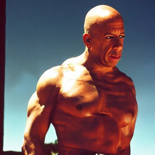 Prompt: candid photo of Vin Diesel dressed as a Namekkian warrior by Annie Leibowitz, photorealisitc, extremely detailed, UHD, correct face, hyperrealistic