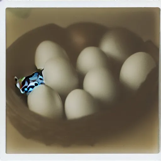 Image similar to polaroid image of cats hatching from eggs