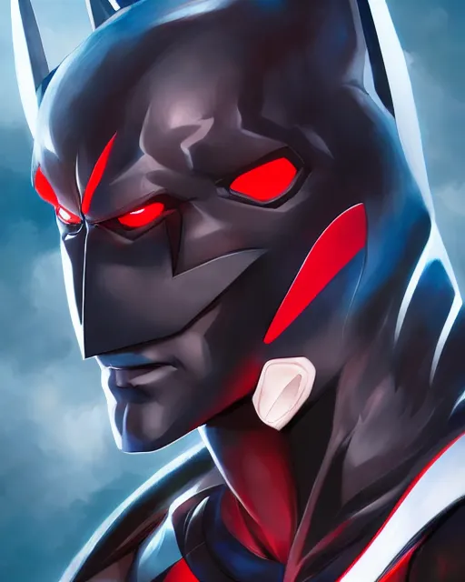 Image similar to anime portrait of Batman Beyond by Stanley Artgerm Lau, WLOP, Rossdraws, James Jean, Andrei Riabovitchev, Marc Simonetti, and Sakimichan, trending on artstation