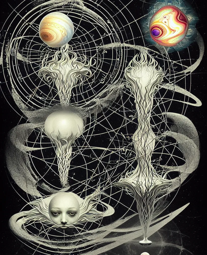 Image similar to whimsical uncanny creature radiates a unique canto'as above so below'ignited by the spirit of haeckel and robert fludd, breakthrough is iminent, glory be to the magic within, to honor jupiter, surreal collage alchemized by ronny khalil and stablediffusion