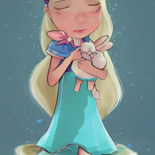 Image similar to cute princess is holding cute bunny, winner on artstation