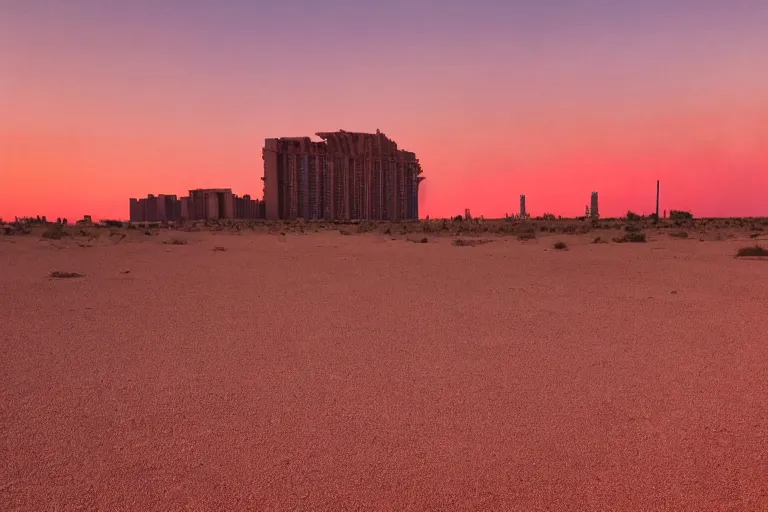 Image similar to apocalyptic dry ground in the desert, babel tower on fire in the background, red sky, beautiful painting