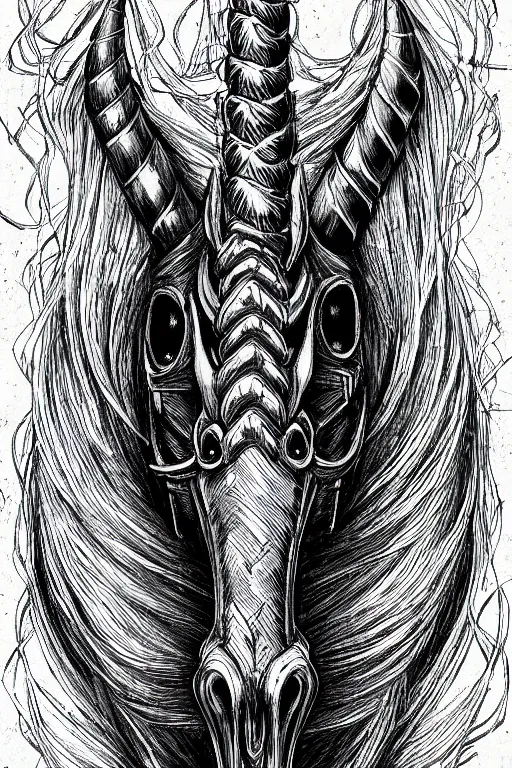 Image similar to evil unicorn, symmetrical, highly detailed, digital art, sharp focus, trending on art station, kentaro miura manga art style