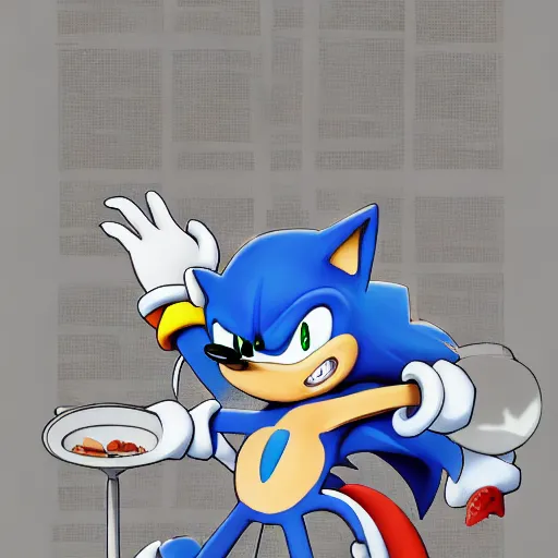 Image similar to sonic the hedgehog, washing dishes, Trending on Artstation, Hiroaki Tsutsumi style