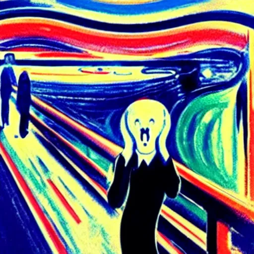 Image similar to elon musk depicted in the scream painting by edvard munch