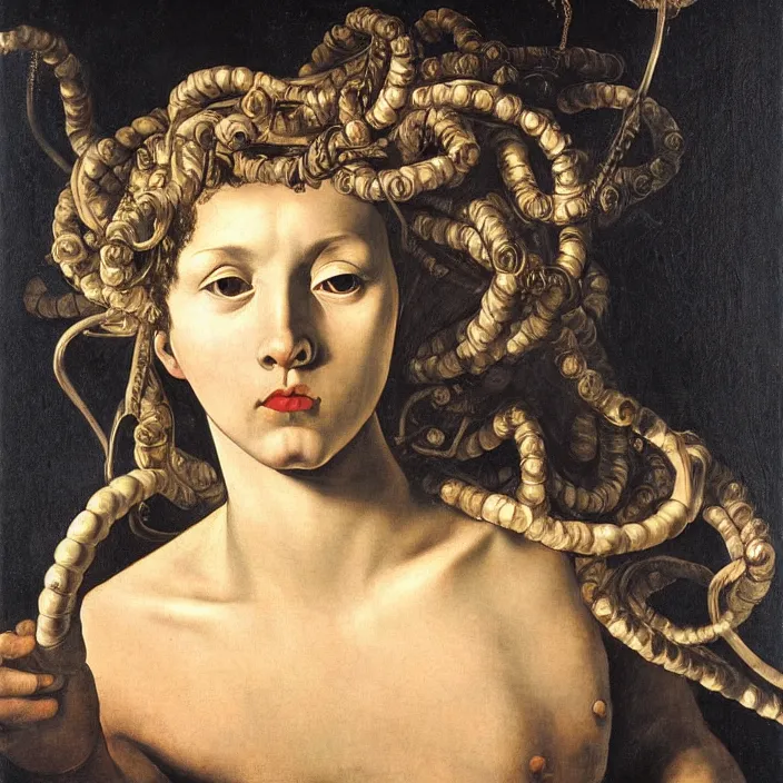 Image similar to Caravaggio-style portrait of Medusa