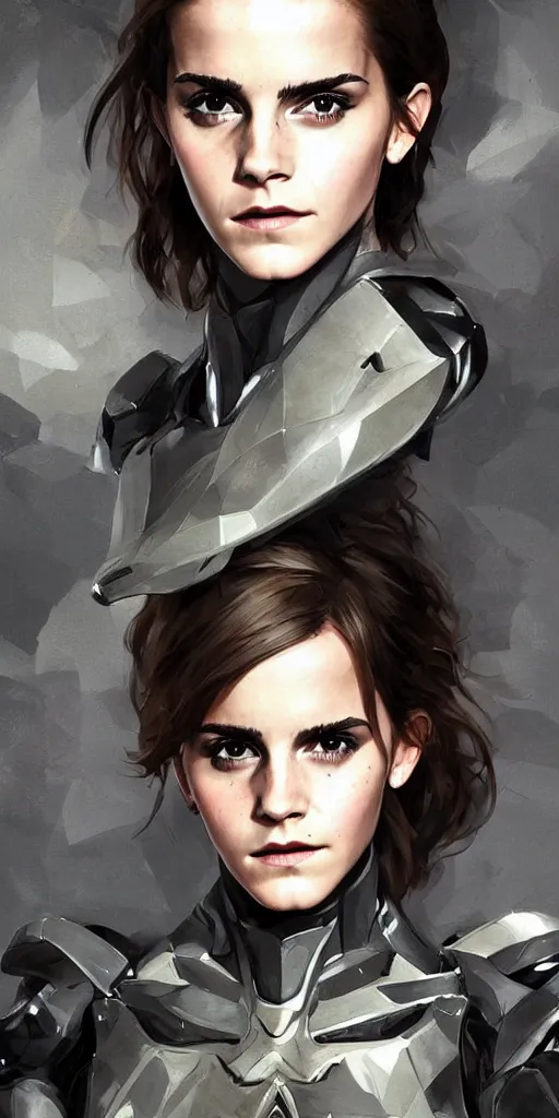 Image similar to fully body fashion model beautiful emma watson wearing military armor long dark hair beautiful bone structure symmetrical facial features intricate elegant digital painting concept art smooth sharp focus illustration from Metal Gear by by Sandra Chevrier by Ruan Jia and Mandy Jurgens by Artgerm by William-Adolphe Bouguerea