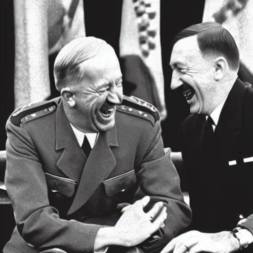 Image similar to “Very photorealistic photo of Hitler and Joe Biden laughing together, award-winning details”