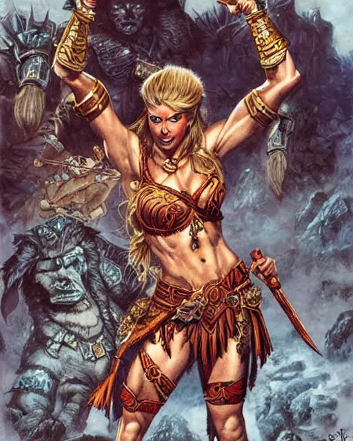 Image similar to a beautiful and strong female warrior by Boris Valejo and Laura Sava and Jeff Easley