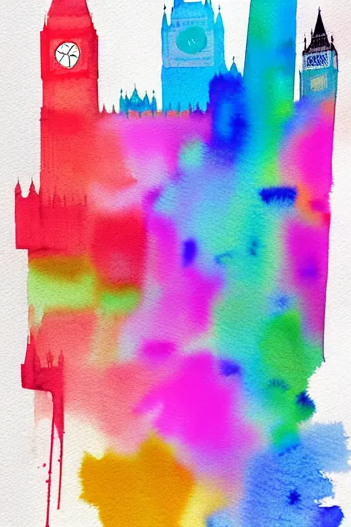 Prompt: minimalist colorful watercolor splash ink art of london