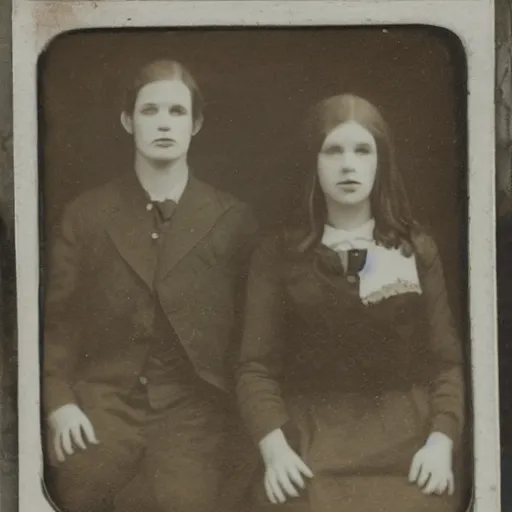 Prompt: tintype photo of two zombies