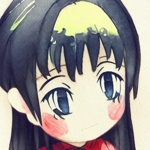 Image similar to beautiful water color concept art of face detailing cute nendoroid girl in the style of japanese wood printing , toon rendering, close-up, no shade, modern art, kyoto animation, manga