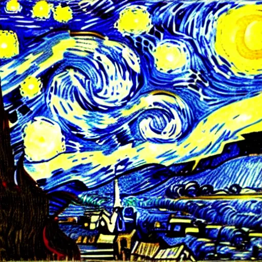 Image similar to david bowie in the style of starry night by van gogh, detailed, masterpiece