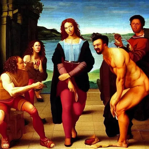 Prompt: Renaissance painting of the eighties sitcom Saved By The Bell by the Dutch Masters