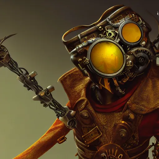 Prompt: rat warrior with steampunk goggles, clockwork, octane render, epic, cinematic, psychedelic, lsd, by ruan jia