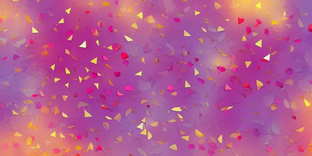 Image similar to background art of spaciously scattered flower petals flowing and flowing through the air from left to right on a simple sunset background, large individual rose petals, large triangles, polygonal fragments, anime, artgerm, manga, trending on artstation, art nouveau, mature color scheme