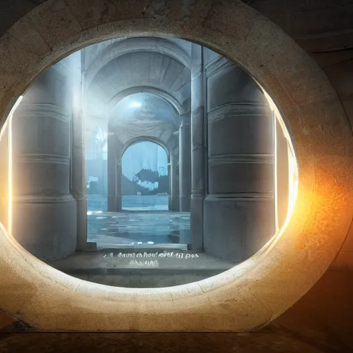 Image similar to looking through a portal, hyperrealistic, 8 k, octane render, unreal engine, highly detailed, a real photographic, digital art, 8 k, realistic, ocatne render