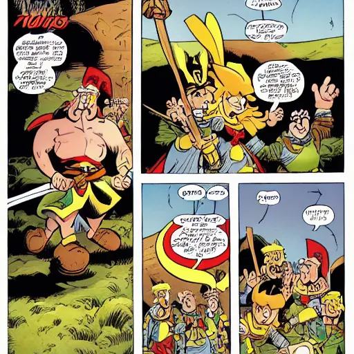 Prompt: A page from the most recent Asterix comic book