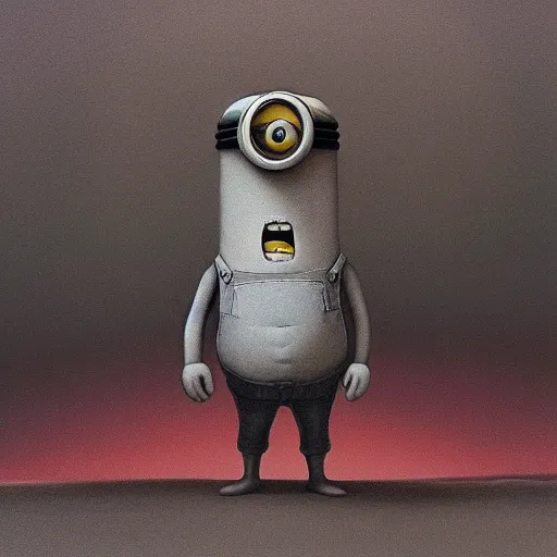 Image similar to a minion in the style of zdzisław beksiński