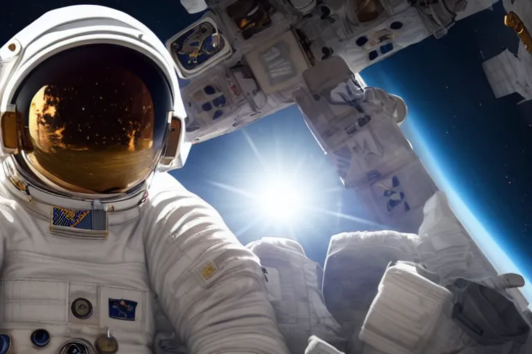 Prompt: astronaut in space wearing a spacesuit floating, highly detailed, photorealistic portrait, bright studio setting, studio lighting, crisp quality and light reflections, unreal engine 5 quality render