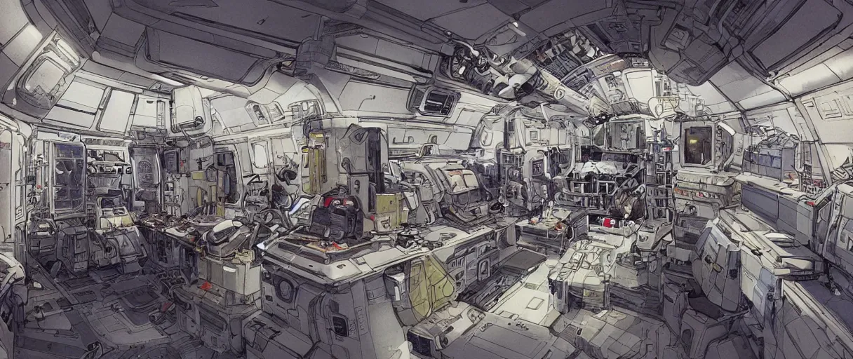 drawing of a space station inside