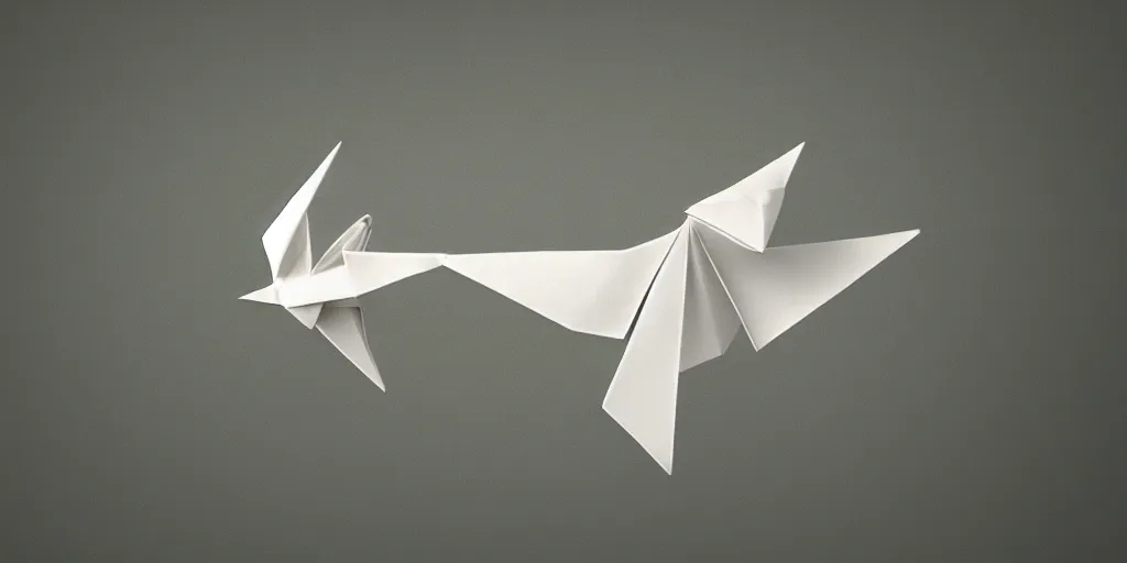 Image similar to origami bird flying, digital art, artstation