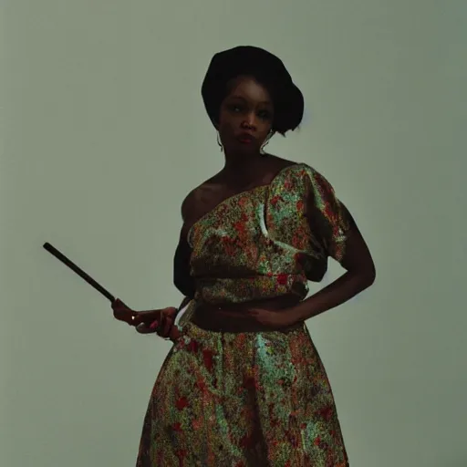 Image similar to realistic photoshooting for a new aime leon dore lookbook, color film photography, portrait of a beautiful woman, in style of Bolade Banjo, 35mm,