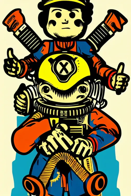 Image similar to fallout 7 6 retro futurist illustration art by butcher billy, sticker, colorful, illustration, highly detailed, simple, smooth and clean vector curves, no jagged lines, vector art, smooth andy warhol style