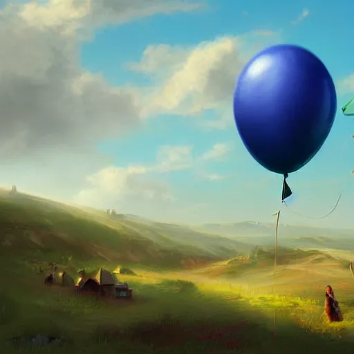 Prompt: digital art of a landscape in bretagne with giant birthday balloons, artstation cgsociety masterpiece
