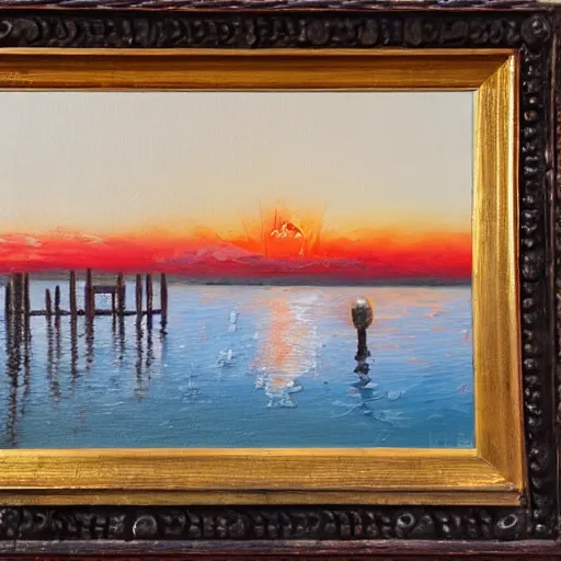 Prompt: an oil painting of a nuclear explosion in venice - n 1 0