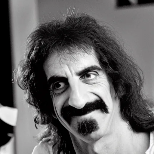 Prompt: frank zappa smiles shyly in the movie 2 0 0 1