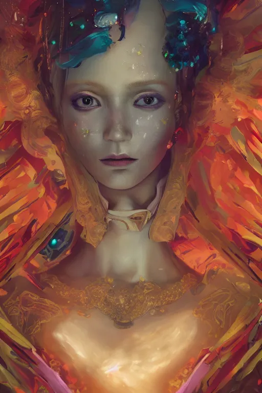 Prompt: a fancy portrait of a beautiful automaton women floating in space with a colourful colour scheme by dustin nguyen, sung choi, mitchell mohrhauser, maciej kuciara, johnson ting, maxim verehin, peter konig, bloodborne, 8 k photorealistic, cinematic lighting, hd, high details, dramatic, dark atmosphere, trending on artstation