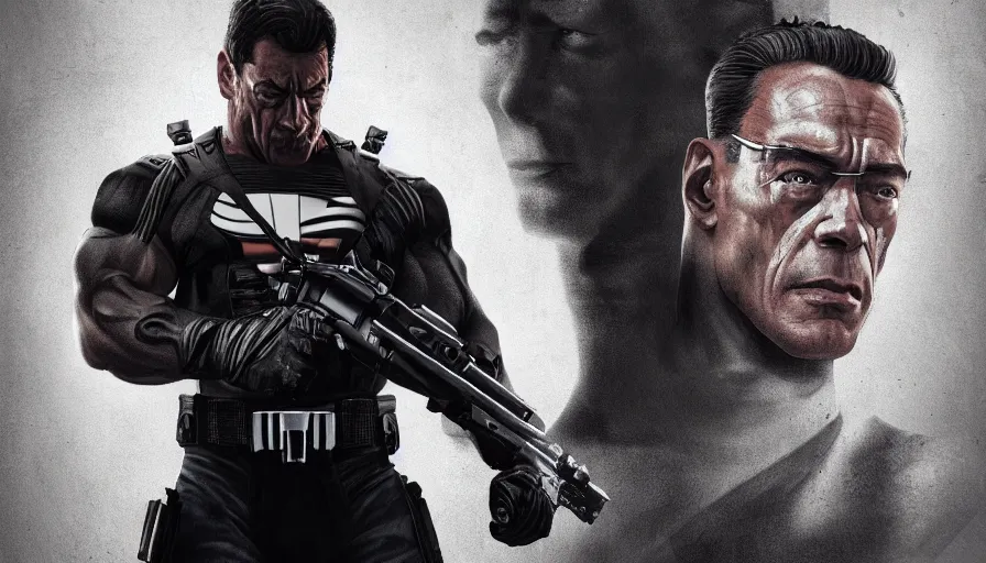 Image similar to Jean-Claude Van Damme is the Punisher, hyperdetailed, artstation, cgsociety, 8k
