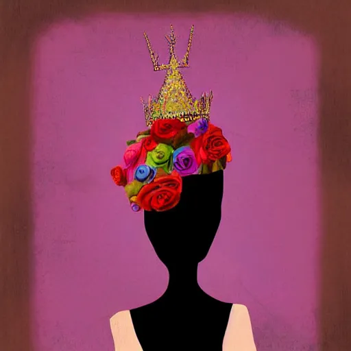 Image similar to a digital painting of a faceless woman wearing a crown made of mute color roses and a satin dress dada, surrealism, social realism, abstract expressionism, pop art, op art, minimalism