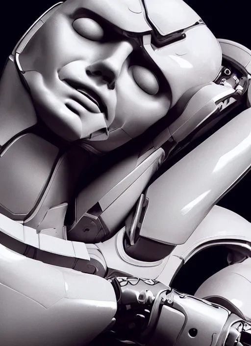 Prompt: portrait of a futuristic blanco ceramic Spanish prince grinning humanoid robot with a stunning face and muscular body reclining, macho, piroca, dotado, guapo, matte surface, trending on cgsociety