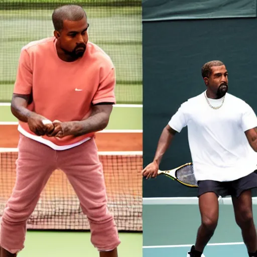 Image similar to kanye west playing tennis against a clone of himself