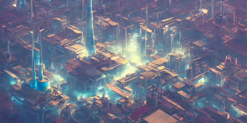 Prompt: aerial view of a renewable futuristic powerplant, mattepainting concept Blizzard pixar maya engine on stylized background splash comics global illumination lighting artstation lois van baarle, ilya kuvshinov, rossdraws