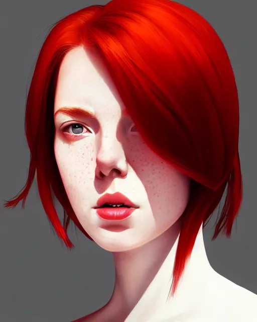 Image similar to a detailed portrait of a pretty!! female president with red hair and freckles, 1 8 0 2, by ilya kuvshinov, digital art, dramatic lighting, dramatic angle