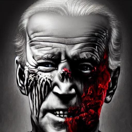 Image similar to joe biden as a rotting zombie, full body portrait, in a front of podeum, horror core, apocalyptic, feeling of grimdark, sharp focus, fiction, hyper detailed, digital art, trending in artstation, cinematic lighting, studio quality, smooth render, unreal engine 5 rendered, octane rendered, art style and nixeu and wlop and krenz cushart