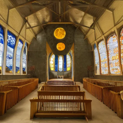 Image similar to solarpunk chapel