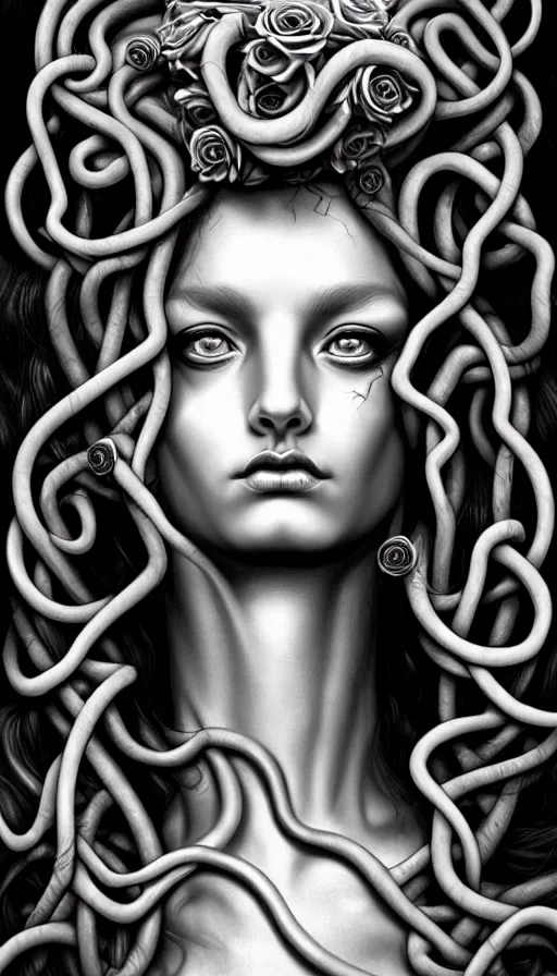 Image similar to , medusa, symmetrical portrait, realistic, full body, black rose, rich detail, by stanley artgerm photo - grade