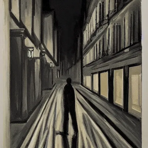 Image similar to a dark city street, streetlight, man walking, german expressionism